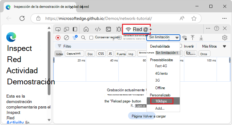 Selección de un perfil personalizado en el menú desplegable Limitación