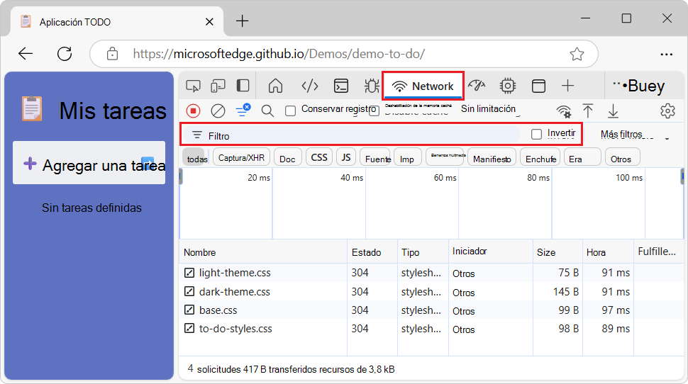 Cuadro de texto Filtrar