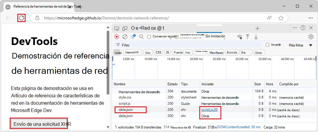 Haga clic en Reproducir XHR