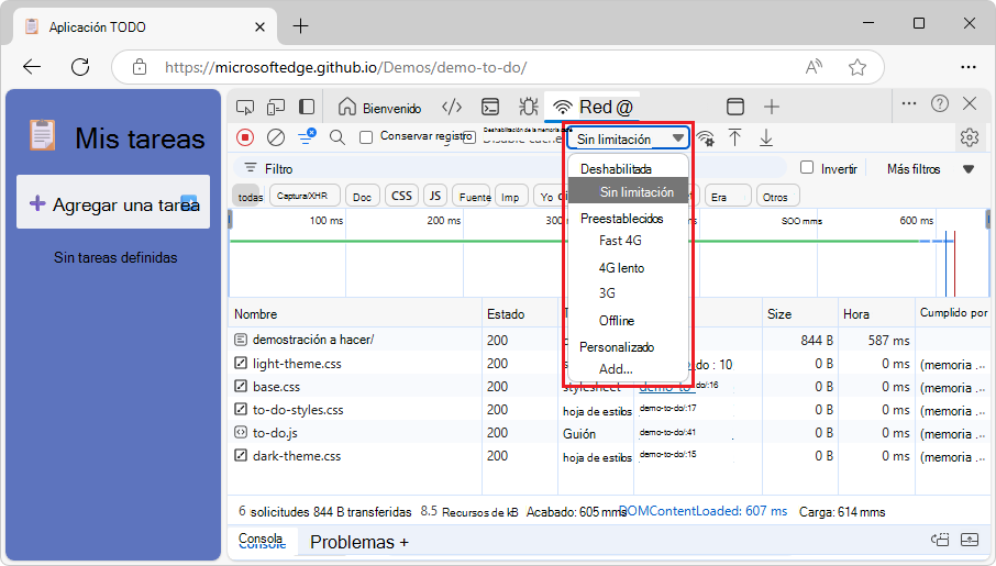 Menú desplegable Limitación