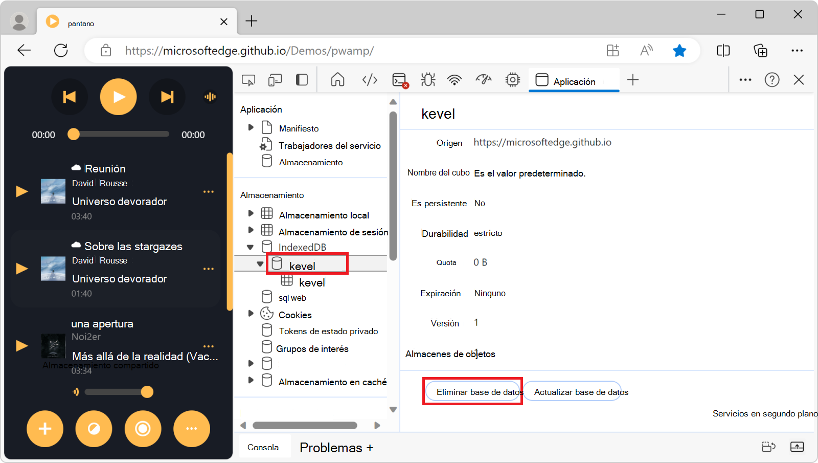 Botón Eliminar base de datos