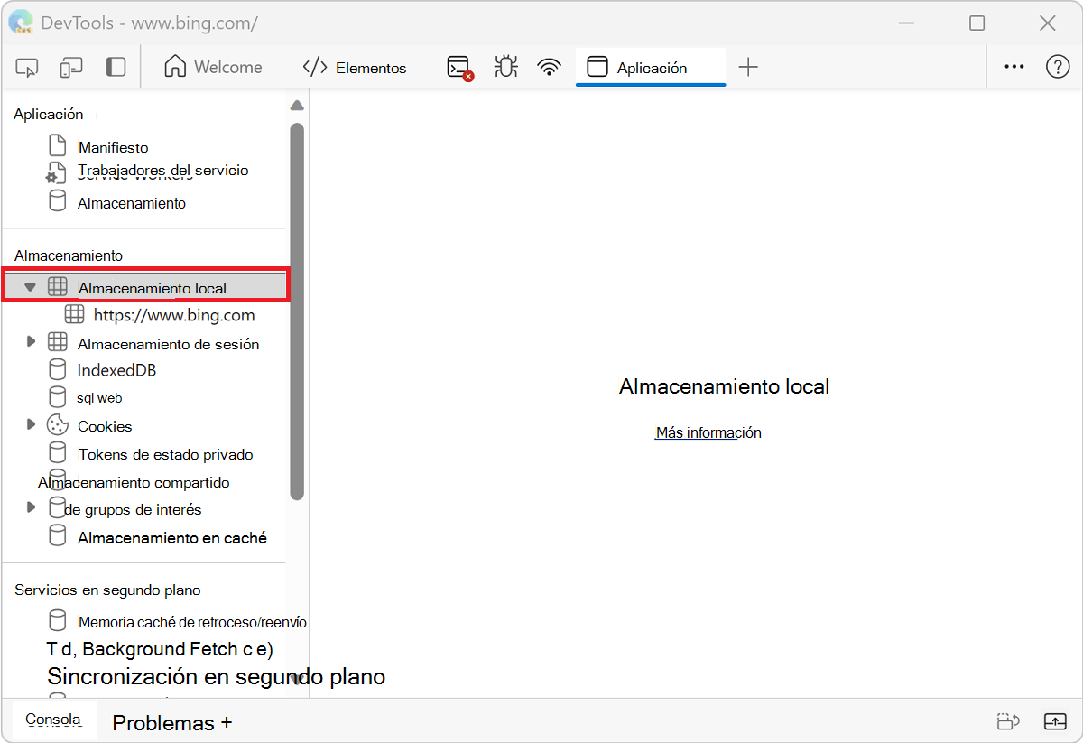 Menú Almacenamiento local