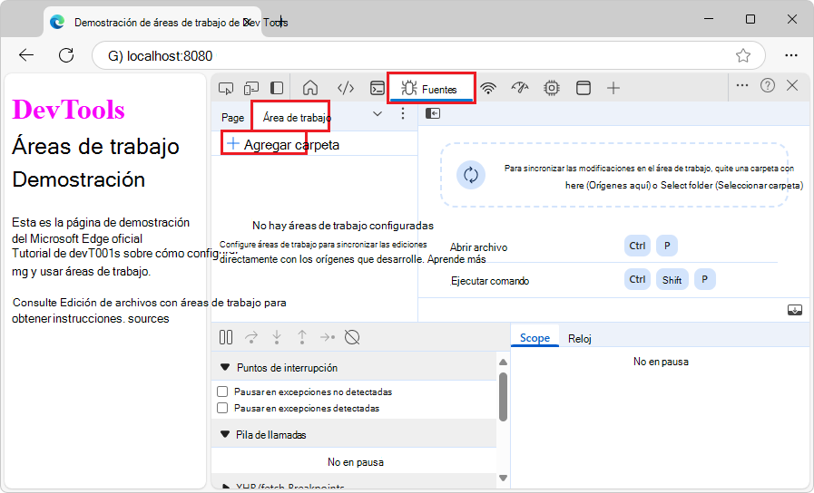 Pestaña Área de trabajo