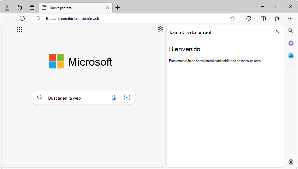 Barra lateral de una extensión de Microsoft Edge