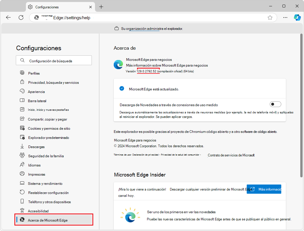 Número de compilación de Microsoft Edge el 28 de sep de 2024