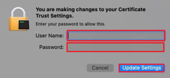 Captura de pantalla que muestra el cuadro de diálogo de inicio de sesión de mac.