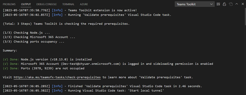 Captura de pantalla que muestra el resumen de comprobación de requisitos previos.