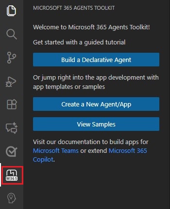Captura de pantalla que muestra el icono de Agents Toolkit en la barra de actividad.