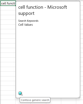 Tarjeta de tipo de datos que muestra el logotipo de búsqueda para la búsqueda genérica de Contoso.