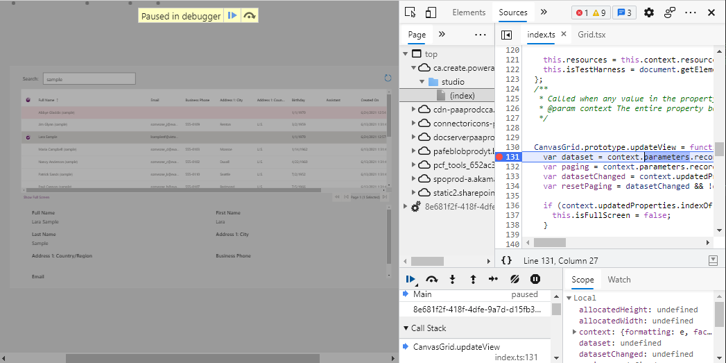 Depuración en aplicaciones de lienzo