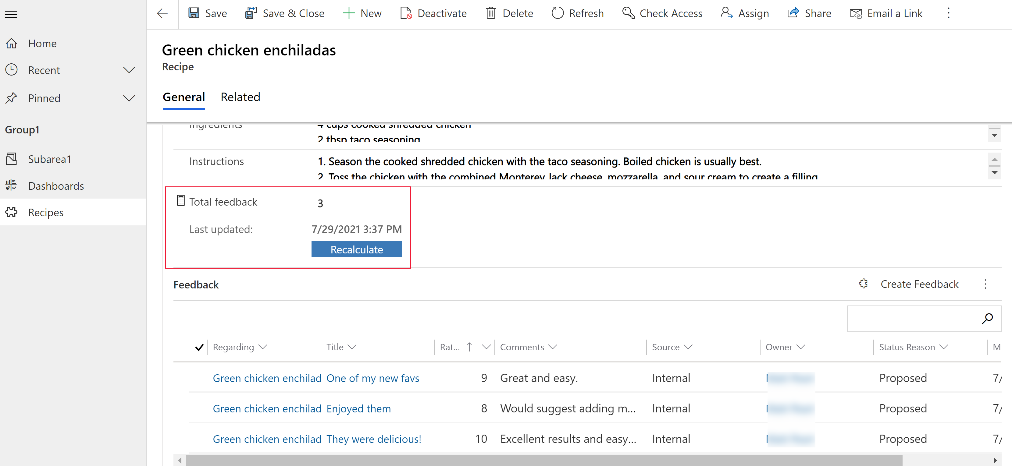 Erregistroaren iritzi kopuru osoa erakusten duen laburpen-zutabea
