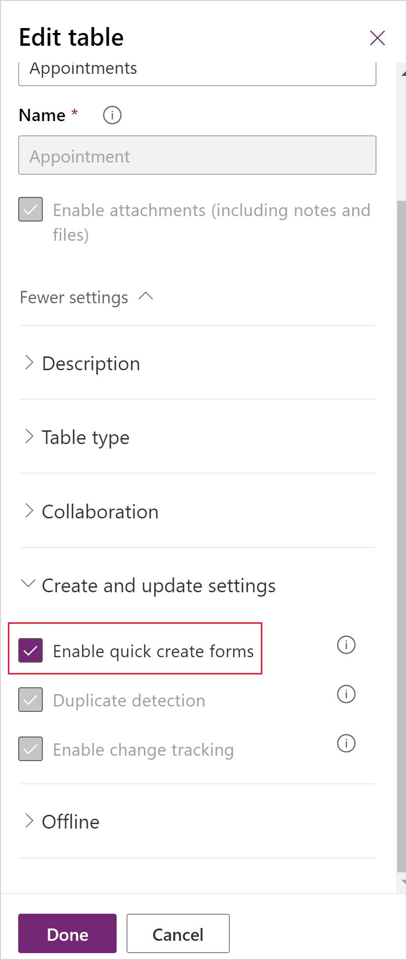 Baimendu bizkor sortzeko propietatea hitzorduaren taula