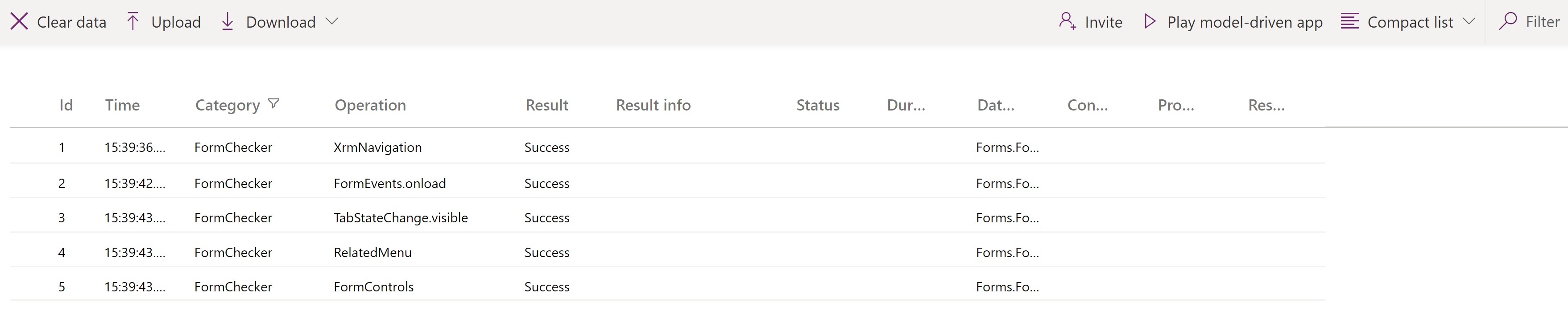 Kontrolatutako formularioaren gertaerak bistaratu dira.