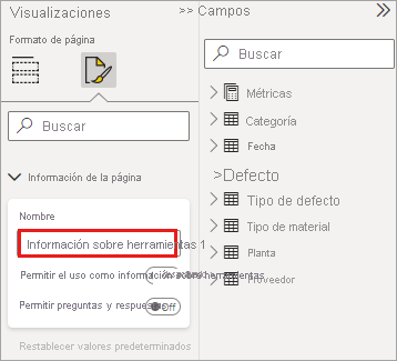 Captura de pantalla de la página del informe de información sobre herramientas.