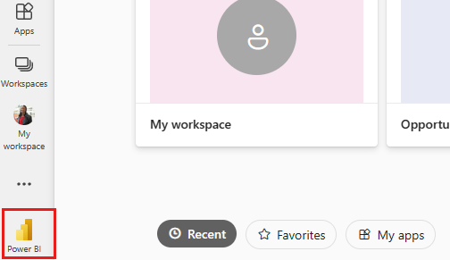Captura de pantalla del selector de experiencia de Power BI.