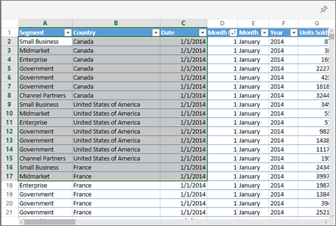 Captura de pantalla con celdas seleccionadas en un libro de Excel.