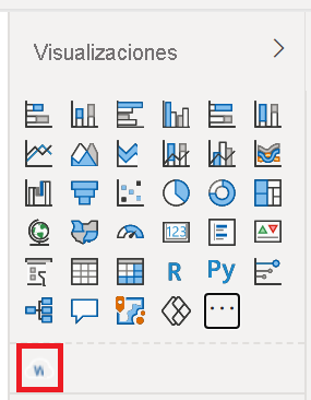 Captura de pantalla del panel Visualizaciones de Power&nbsp;BI, que muestra los nuevos objetos visuales importados.