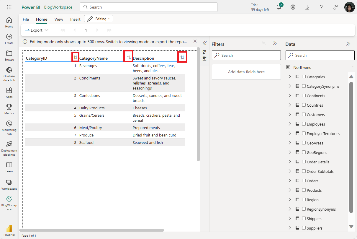 Captura de pantalla de la ordenación durante la creación.