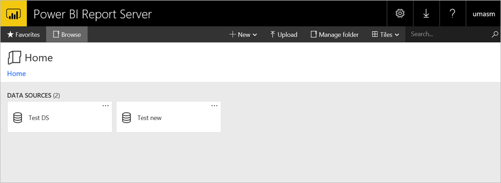 Captura de pantalla del portal de Power BI Report Server.