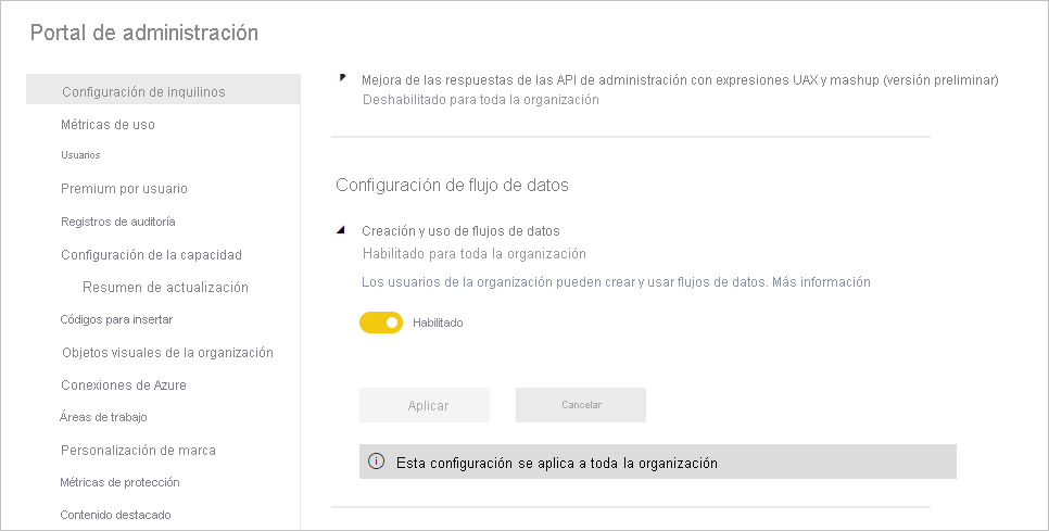 Admin portal for dataflows in Power BI premium