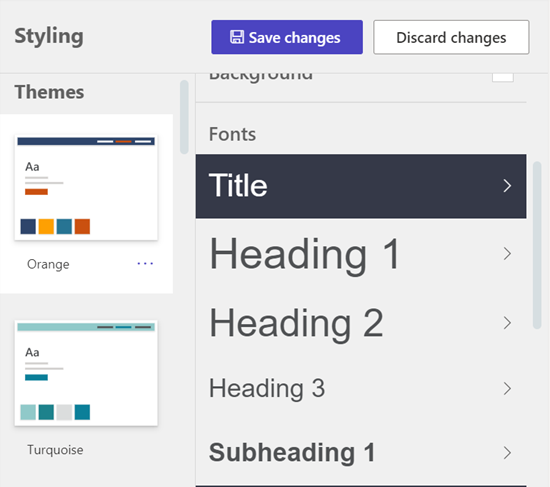 Estilo-laneko eremuaren barruko letra-tipoen aukerak.