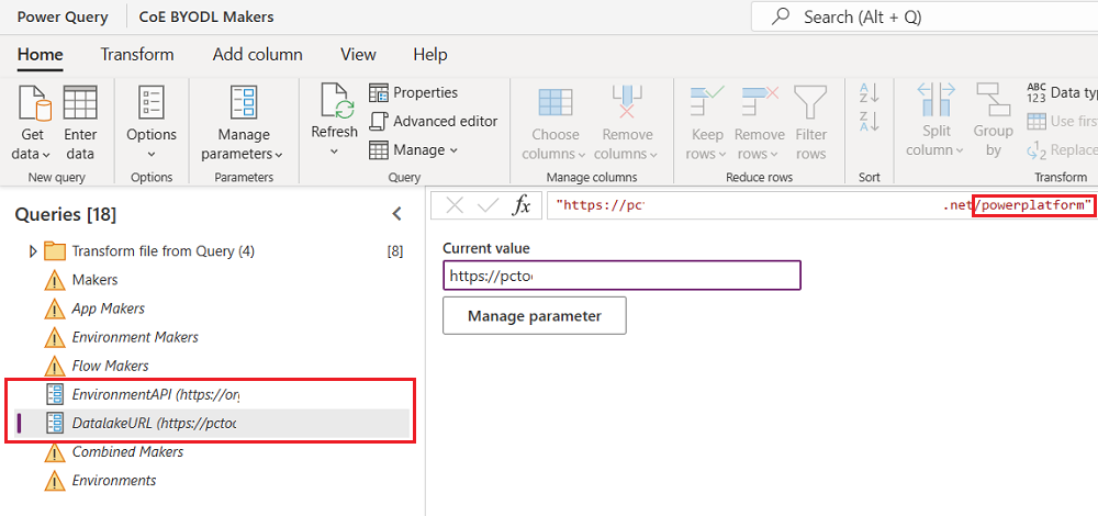 DatalakeURL eta EnvironmentAPI parametroak eguneratzea