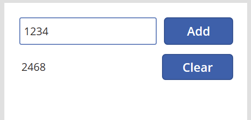 Bilduman oinarritutako batuketa makinaren pantaila-argazkia, sarrera balioa eta guztizko jarraipena.