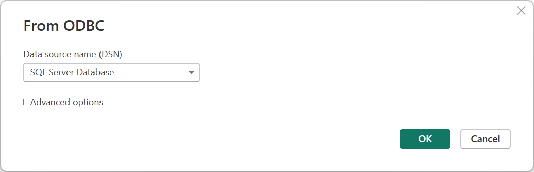 Captura de pantalla del generador de conexiones ODBC en Power Query Desktop.