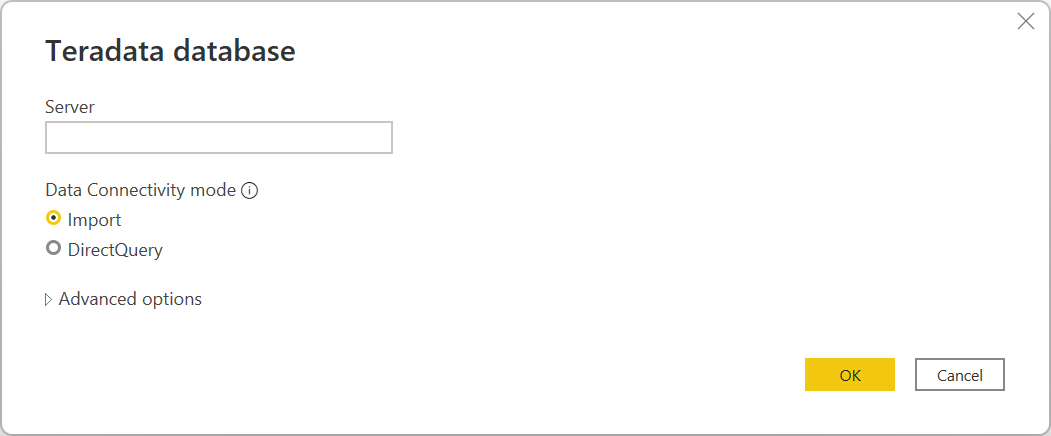 Introduzca la conexión de la base de datos de Teradata.