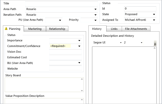 Custom work item form