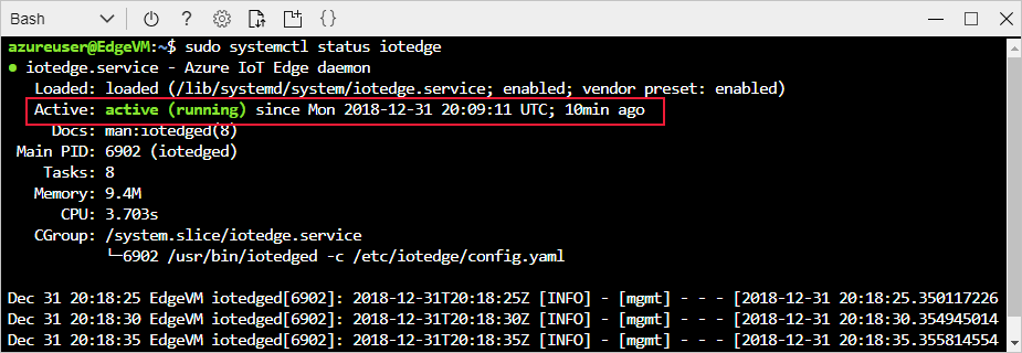 Ver el demonio de IoT Edge ejecutándose como un servicio del sistema