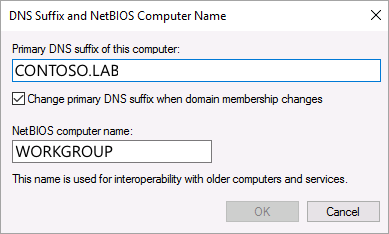 Captura de una configuración correcta del sufijo DNS.