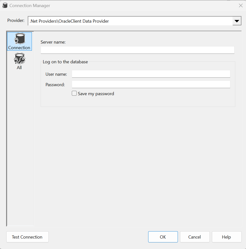 Screenshot of ado.net connection manager.