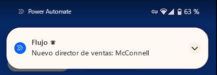 Captura de pantalla de un correo electrónico de notificación o de una notificación push.