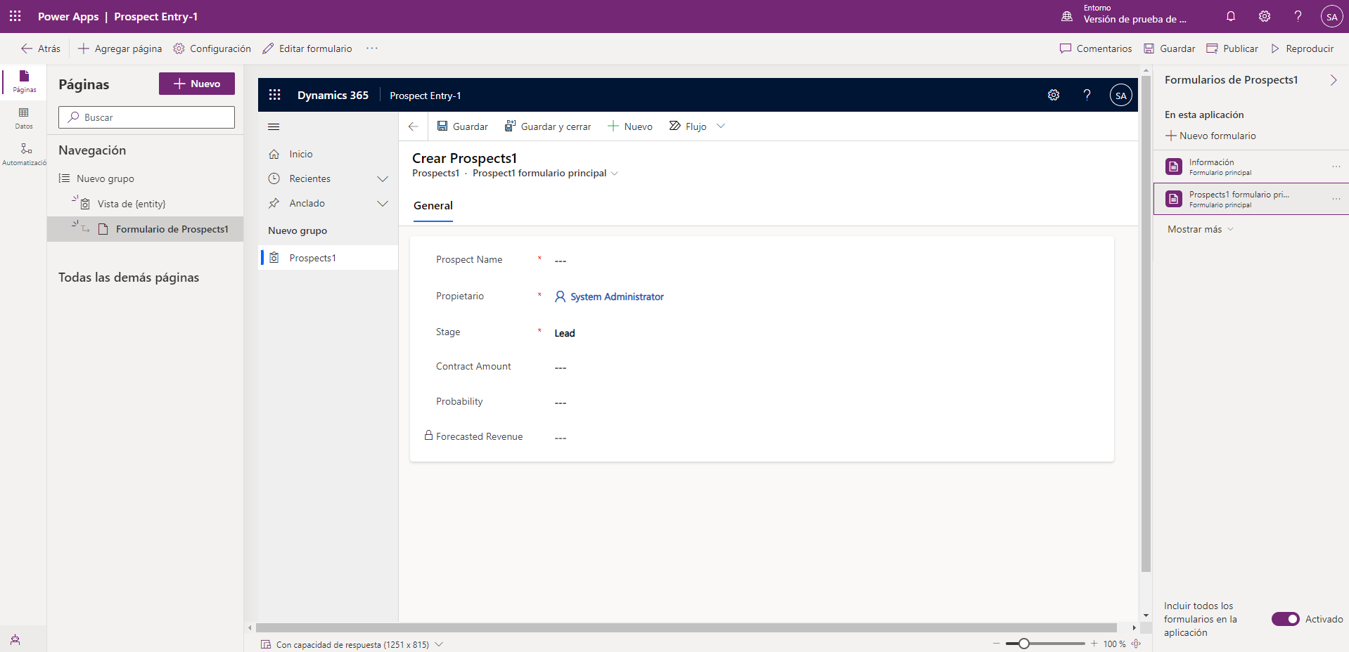 Captura de pantalla con el nuevo formulario