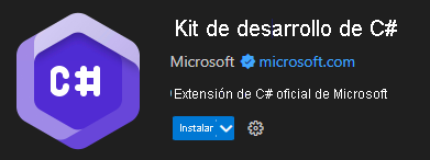 Captura de pantalla que muestra la extensión del Kit de desarrollo de C# de Visual Studio Code publicada por Microsoft.