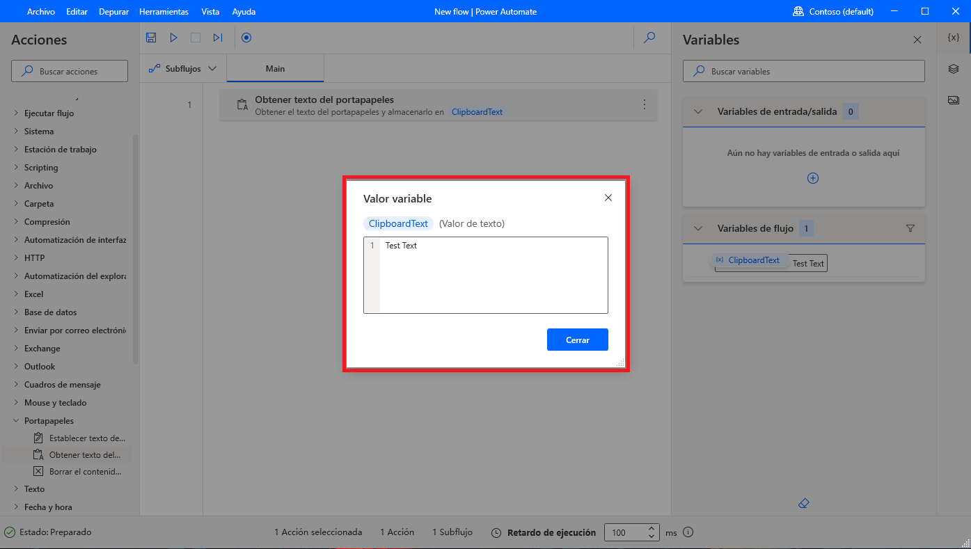 Captura de pantalla de la información de la variable mostrada.