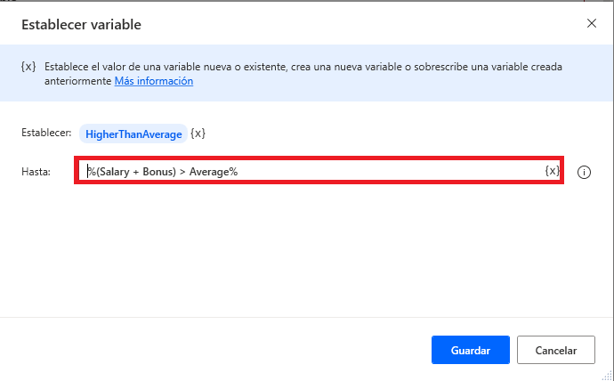 Captura de pantalla de una expresión con operadores lógicos y aritméticos.