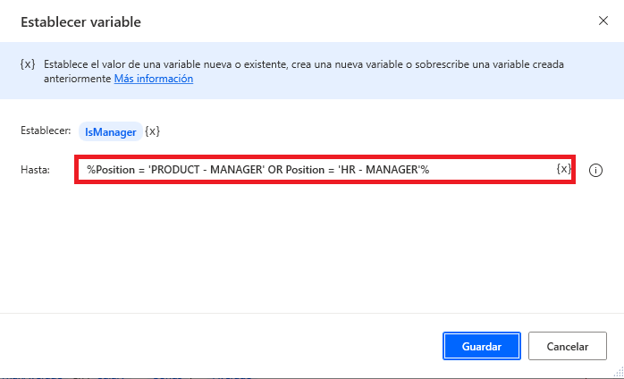 Captura de pantalla de una expresión con un operador lógico.