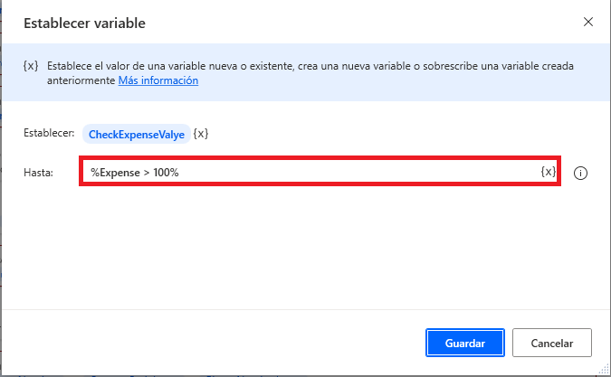 Captura de pantalla de una expresión con un operador relacional