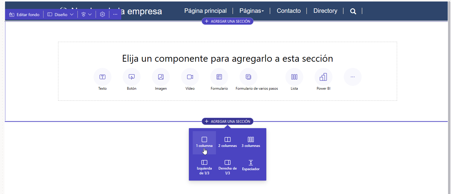 Captura de pantalla de la edición de contenido de Power Pages.