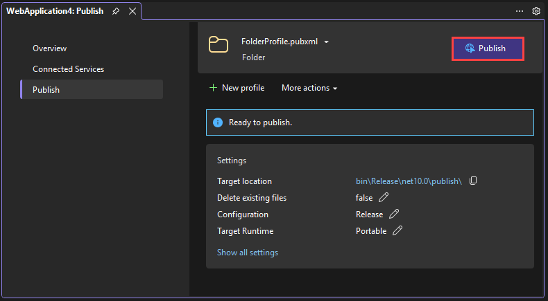 Recorte de pantalla que muestra la página de resumen de la publicación en la carpeta.