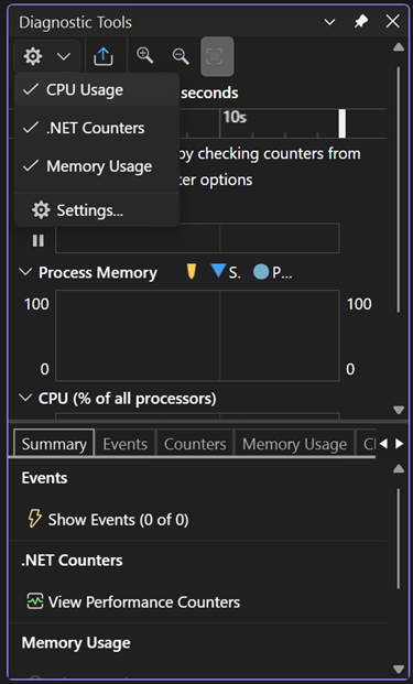 Captura de pantalla de la ventana Herramientas de diagnóstico.