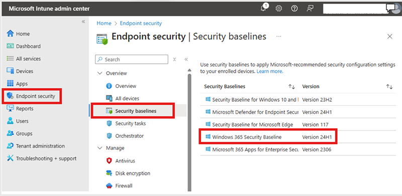 Captura de pantalla de las líneas base de seguridad de visualización