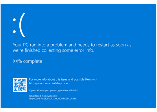 Captura de pantalla de una pantalla de Windows 10 que muestra una comprobación de errores con un código QR.