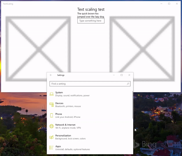 Animación del escalado de texto de 100% a 225%.