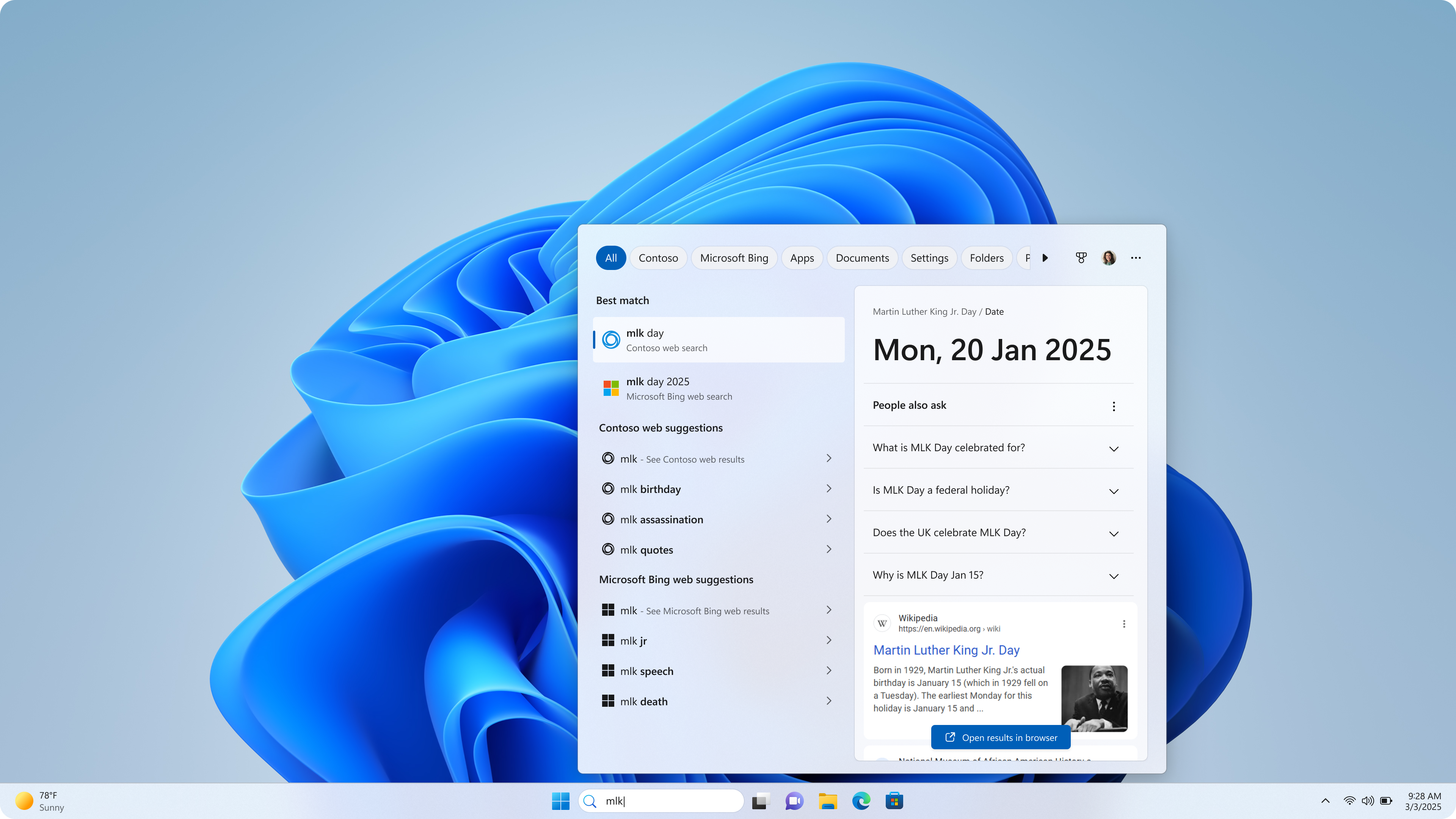 Captura de pantalla de la interfaz de búsqueda de usuario de Windows con integración del proveedor de búsqueda de terceros.