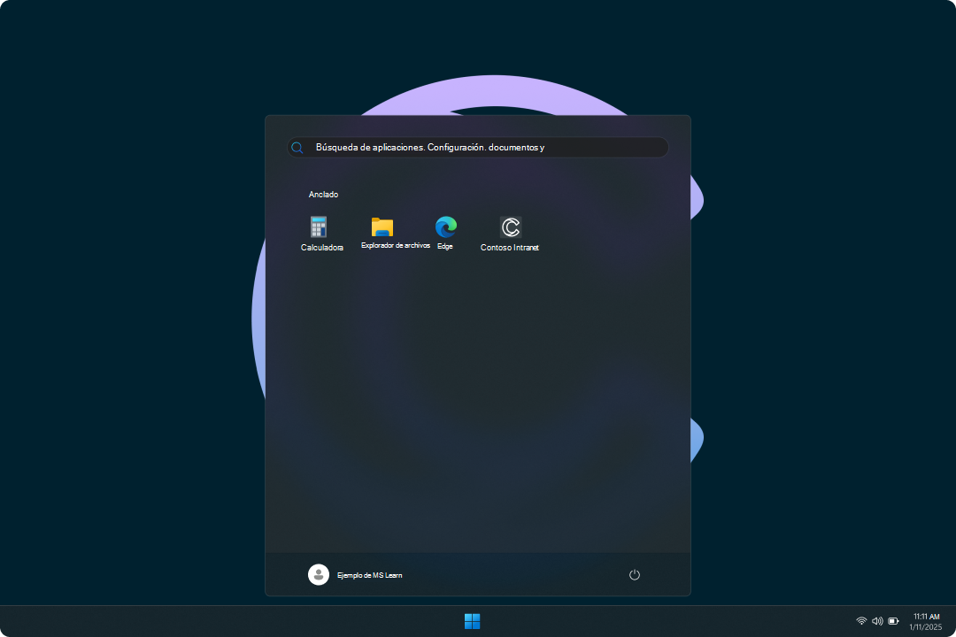 Captura de pantalla de una experiencia de usuario restringida en Windows 11.