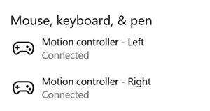 Captura de pantalla que muestra los controladores de movimiento emparejados.