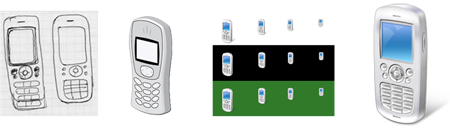 ilustración del desarrollo de bocetos de teléfonos celulares 